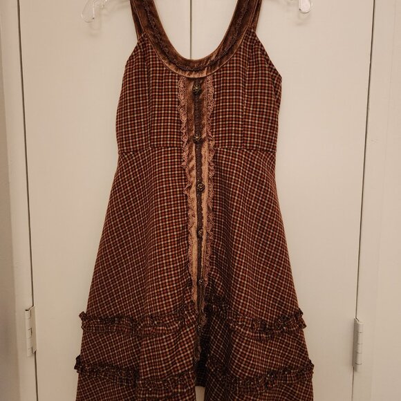 Axes Femme Brown Fall Plaid lace ruffle sleeveless dress - Picture 6 of 6